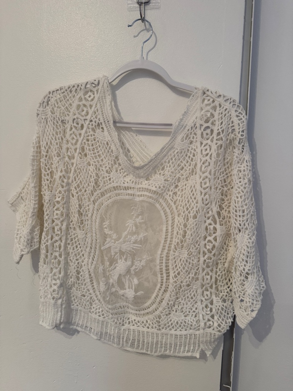 WHITE CROCHET Lace V-Neck Women's Top in Cream